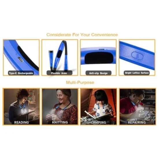 Maison Products LED Neck Reading Light, for Reading in Bed, Flexible Arms, Rechargeable, Perfect for Reading, Knitting, Camping, Repairing image {3}