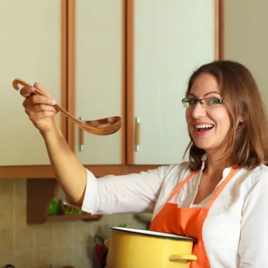 Unique Bargains Natural Grain Home Kitchen Brown Soup Spoon 11" Length 1 Pc image {3}