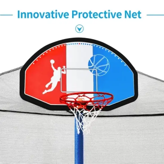 Easy-to-Assemble Kids Trampoline with Safety Fence Netting, Basketball Hoop and Ladder, Blue - ModernLuxe image {8}