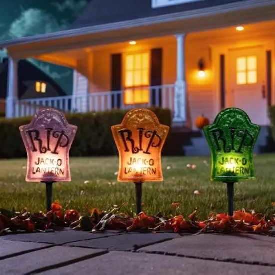 Northlight Lighted R.I.P Tombstone Halloween Outdoor Pathway Markers - 18" - Set of 3 image {1}