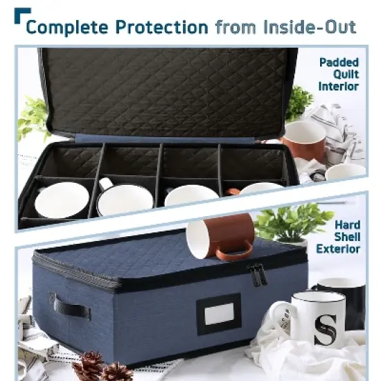 StorageBud Fine China Storage Containers, Durable Dinnerware Storage Set, Hard Shell Quilted Dish Storage Boxes with Felt Dividers image {4}
