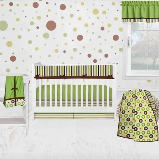 Bacati - Mod Dots/Stripes Long Crib Rail Guard Cover Green/Yellow/Chocolate image {4}