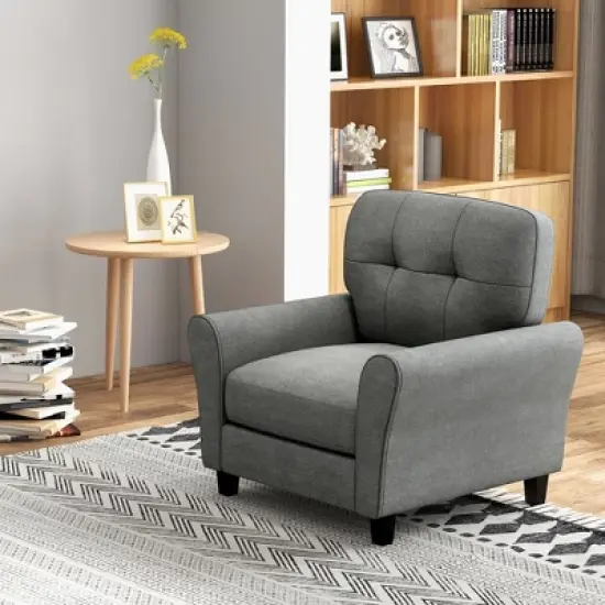 Costway Upholstered Modern Accent Chair Mid-Century Armchair with Sturdy Legs Grey/Beige image {4}