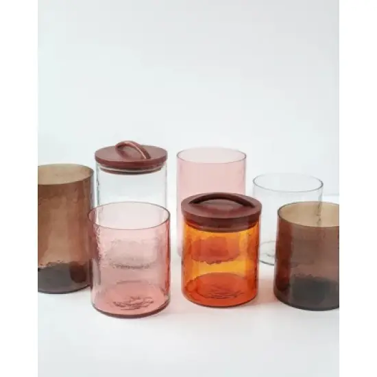 Slickblue Handblown Hammered Pebbled Finish Glass Storage Canister with Lid, Airtight Seal, Small, Blush image {3}