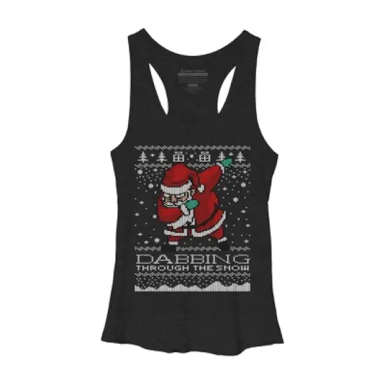 Women's Design By Humans Dabbing Through The Snow Santa Shirt Ugly Christmas Sweater By vomaria Racerback Tank Top image {3}