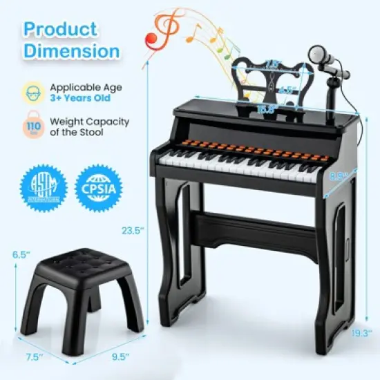 Costway 37-Key Music Piano Keyboard Kids Learning Toy Instrument with Microphone Red\Black image {2}