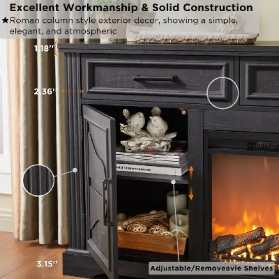 SinCiDo 70" Fireplace TV Stand, Entertainment Center w/ 30" Fireplace, Equipped w/ Remote Control & 3D Flame, Storage Cabinets & Drawers image {5}