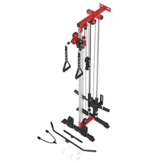 ER KANG Cable Station Wall Mount, Cable Machine with Dual Pulley System, LAT Pull-Down & LAT Row LAT Tower, Home Gym Cable Crossover(Red) image {7}