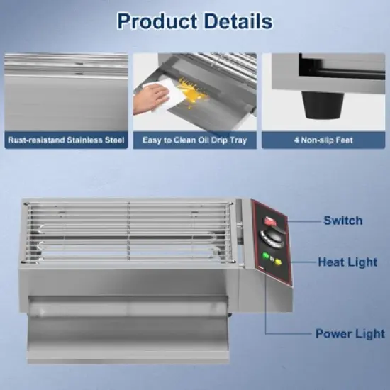 Electric Indoor Grill, 1800W Commercial Portable BBQ Grill Smokeless Countertop Grill with Removable Griddle, Stainless Steel, for Restaurant Home image {5}