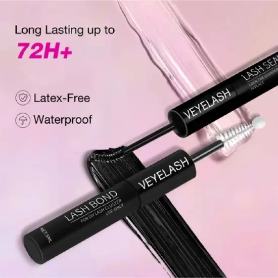 VEYES Lash Bond and Seal Waterproof VEYELASH 2 in 1 Cluster Lash Glue for Eyelash Extensions Long Lasting Self-Application at Home 5ml+5ml image {1}