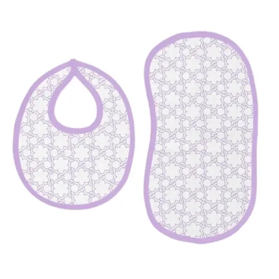 Bacati - Petals/Floral Muslin 4 pc set of Bibs & Burp Cloths Set Lilac image {1}