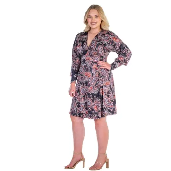 Womens Plus Size Grey Paisley Dolman Long Sleeve Cocktail Dress image {1}