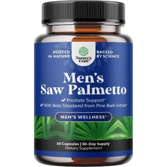 Men's Saw Palmetto, Saw Palmetto Extract with Beta Sitosterol for Men's Health, Better Bladder Control & Restoring Hair, Nature's Craft, 60ct or 100ct image {7}