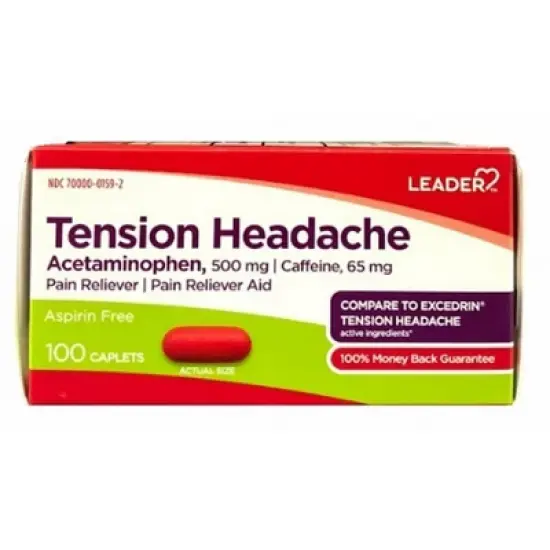 Leader Tension Headache Acetaminophen/Caffeine 500-65mg Caplet, 100 Count image {3}