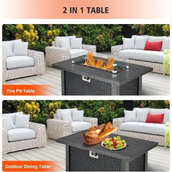 44" Gas Fire Pit, 50000BTU Rectangle Propane Fire Table with Cover & Rain Cover, CSA Certified, Black image {3}