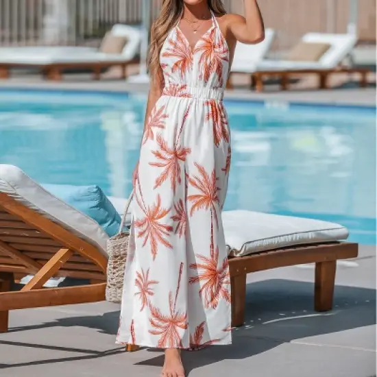 Women's Palm Tree V-Neck Jumpsuit - Cupshe image {5}