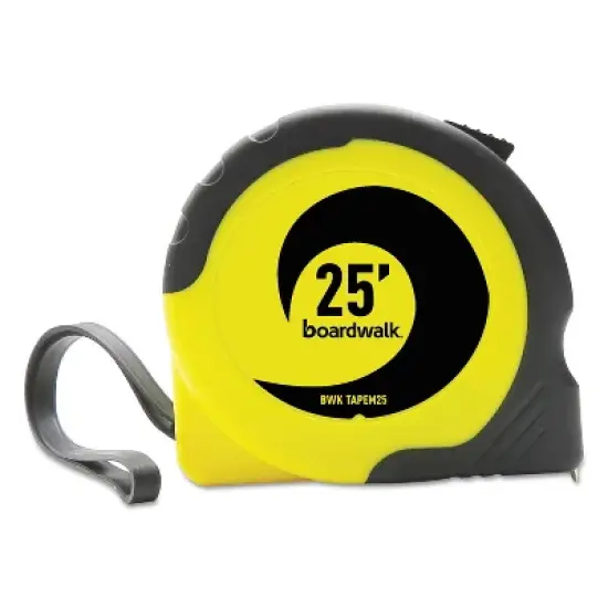 Boardwalk Easy Grip Tape Measure 25 ft Plastic Case Black and Yellow 1/16" Graduations TAPEM25 image {1}