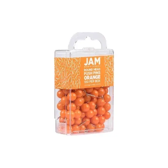 JAM PAPER Round Head Push Pins Orange 100/Pack (346RTOR) image {1}