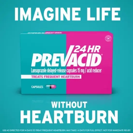 Prevacid 24 HR Lansoprazole Acid Reducer Delayed-Release 15 mg- PPI for Complete Heartburn Relief - 14 Capsules image {4}