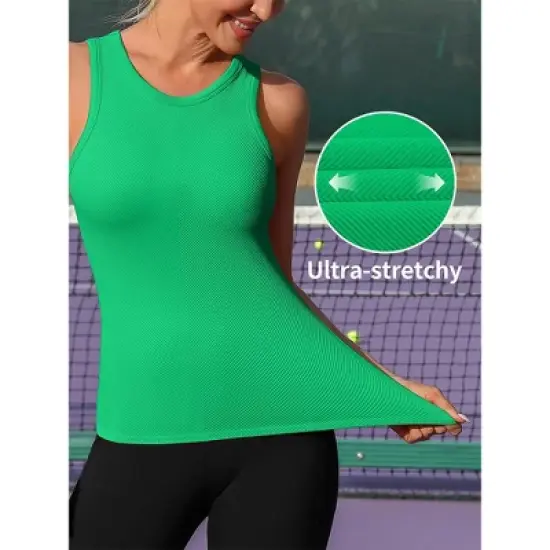 Attraco Women's Workout Tank Tops Seamless Full Length Gym Tops Athletic Yoga Top Built in Bra image {8}