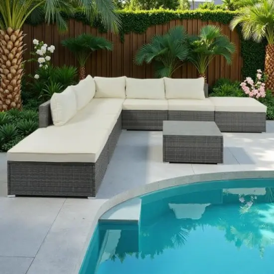 8-Pieces Outdoor Wicker Modular Sectional Sofa Set with Coffee Table, Free Combination image {16}