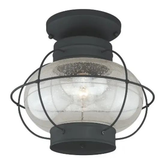 VAXCEL Chatham Black Coastal Globe Outdoor Flush Mount Ceiling Light Clear Glass image {11}