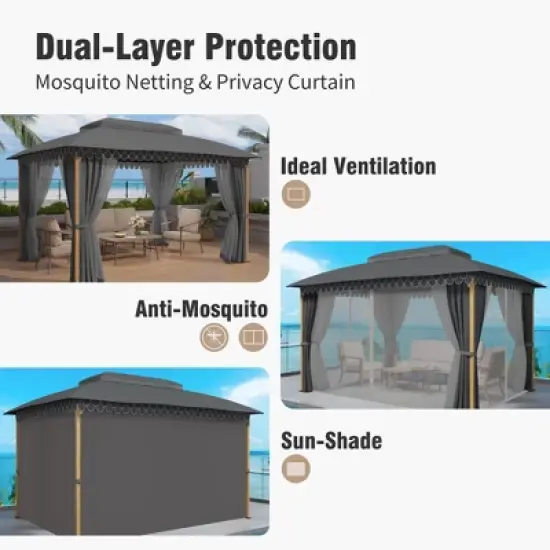 Captiva Designs 10x13 Patio Gazebo with Screened Canopy & Mosquito Netting &ndash; Heavy Duty Outdoor Shelter for Lawn and Garden image {10}