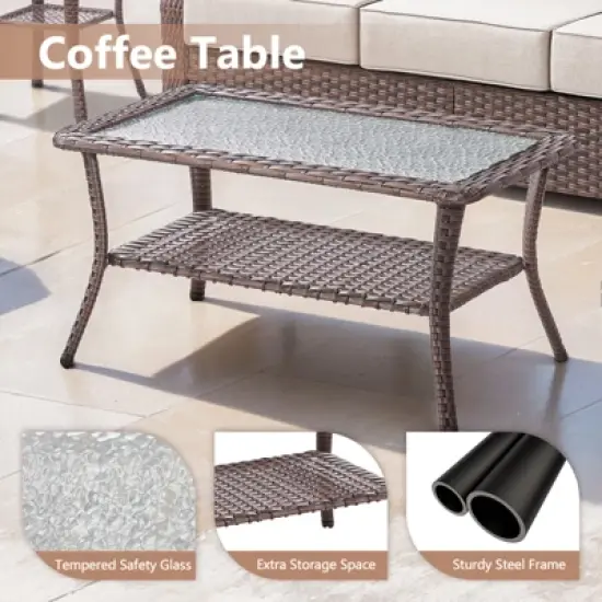 POCASSY 8 Piece 6-Inch Foam Thick Cushion Outdoor Furniture Set with Outdoor Sofa, Swivel Rocker Glider Chairs, Coffee Table, Ottomans, and End Table image {10}