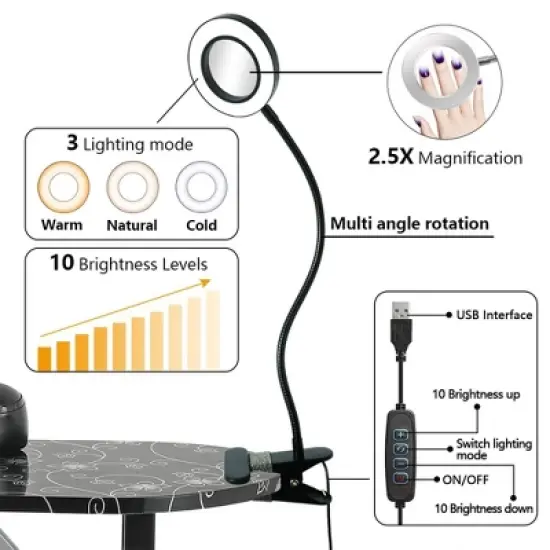 LEIBOU Professional 36 Inch Vented and Foldable Manicure Table with Magnifier Lamp, Dust Collector, Sponge, and Polish Carrying Bag, Black Flower image {3}