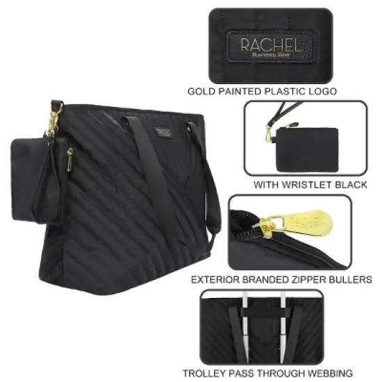 Rachel Rachel Roy Black Quilted Fabric 21" Weekender Tote image {3}