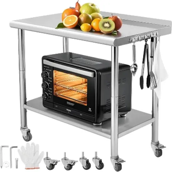 Heavy Duty Stainless Steel Work Table, Adjustable Height Utility Table for Home, Garage, and Restaurant Use image {19}