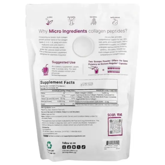 Micro Ingredients Multi Collagen Peptides, Unflavored, 2 lb (907 g) image {1}