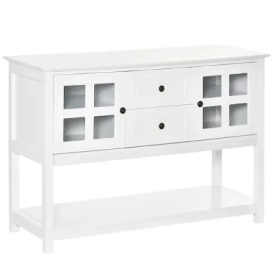 HOMCOM Kitchen Sideboard Serving Buffet Cabinet Cupboard Console Table with Adjustable Shelves, Glass Doors, and 2 Drawers, for Living Room image {6}