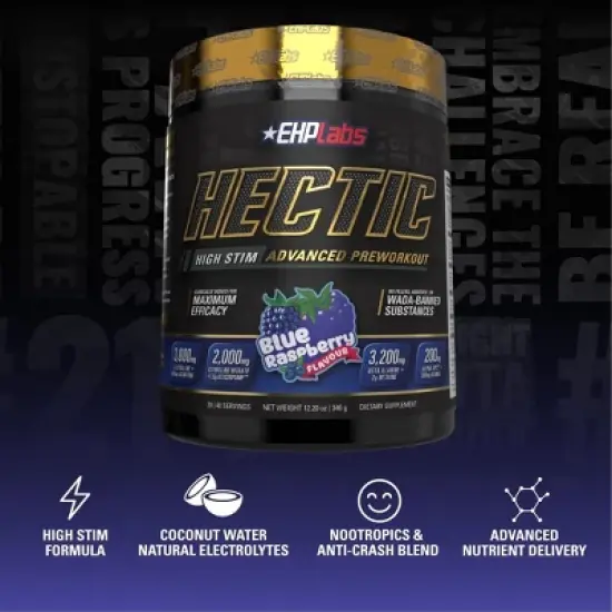 EHPlabs Hectic PreWorkout &ndash; High-Stim Energy & Performance Booster with Caffeine, Beta-Alanine & Electrolytes & Hydration &ndash; 40 Serves (Blue Raspberry) image {3}