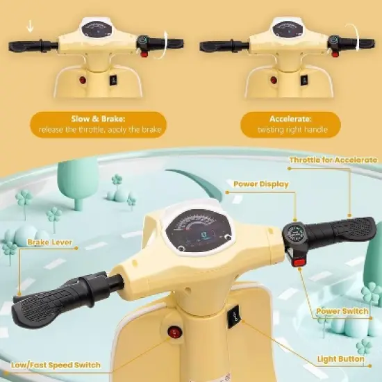 Electric Moped Scooter for Kids, 24V Kids Ride on Motorcycle, Max Up to 14MPH, with Rear Brake, LED Light, for Kids/Teens 8-12 image {4}