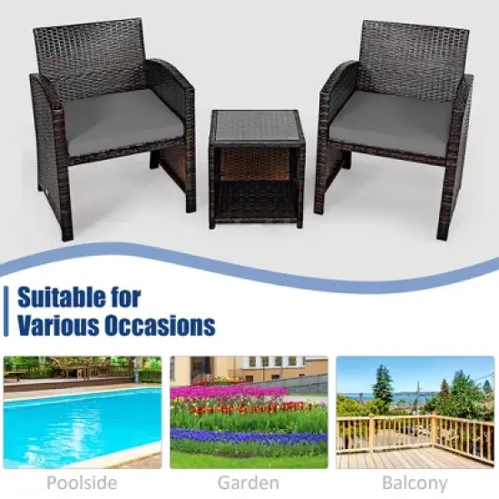 Costway 3PCS Patio Rattan Wicker Furniture Cushion Sofa Coffee Table image {3}