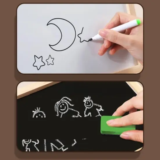 2-in-1 Kids Wooden Art Easel with Abacus  Foldable Montessori Learning Toy for Toddlers, Educational Drawing Board with Colorful Counting Beads image {1}