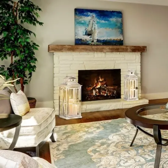 HOMCOM 2 Pack 28"/20" Large Rustic Wooden Lantern Decorative, Indoor/Outdoor Lantern for Home D&eacute;cor (No Glass), Natural image {4}