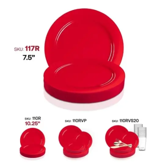 Smarty Had A Party 7.5" Solid Red Holiday Plastic Salad Plates - 120 pcs image {5}