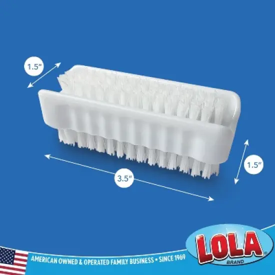 Lola Products "Classic" Hand & Nail Brush, 2 Sided - Soft & Stiff, Long-Lasting, Comfortable No-Slip Grip, Cleans Hands & Fingernails, White, 1 Pack image {1}