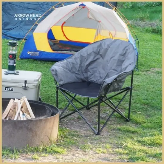 Arrowhead Outdoor Oversized Heavy-Duty Club Folding Camping Chair w/External Pocket, Cup Holder, Portable, Padded, Moon, Round, Bag (Granite Grey) image {3}