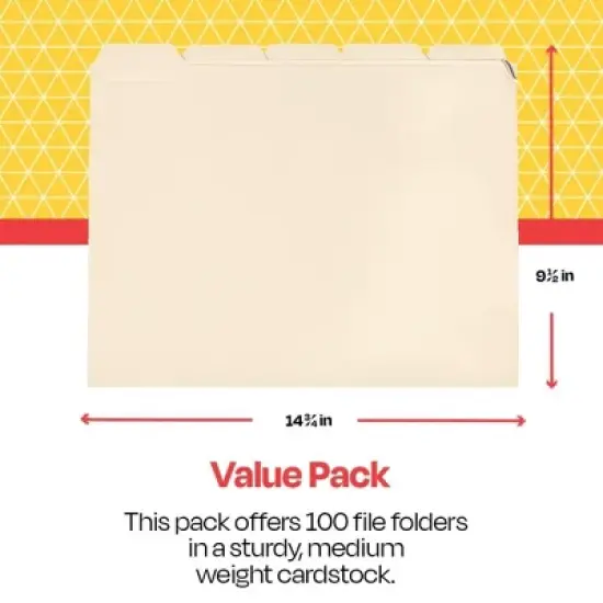 School Smart Manila File Folders, Letter Size, 1/5 Cut Tabs, Pack of 100 image {3}