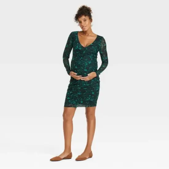 Long Sleeve Mesh Mini Maternity Bodycon Dress - Isabel Maternity by Ingrid & Isabel&trade; image {4}