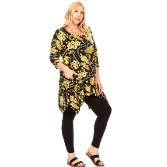 Women's Plus Size 3/4 Sleeve Printed Alegra Tunic with Pockets - White Mark image {6}