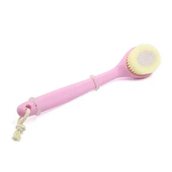 Unique Bargains Soft Bristle Pink Curved Plastic Handle Scrub Brush Exfoliating Tool image {3}