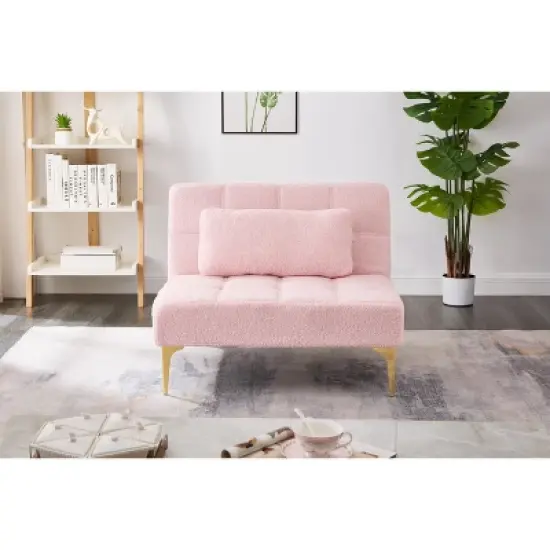 Convertible single sofa bed futon with gold metal legs teddy Polyester (Pink) image {7}
