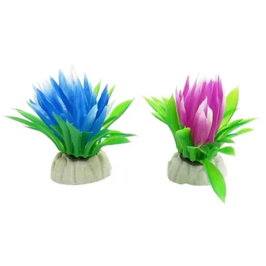 Unique Bargains Plastic Lotus Flower Plant Decor for Aquarium Tank Green Blue 2 Pieces image {3}