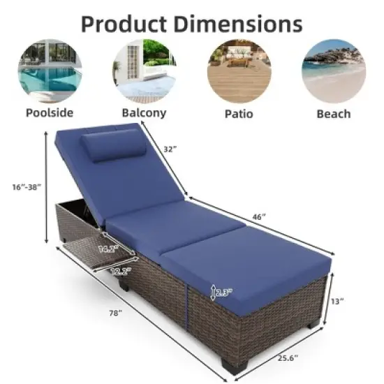 Whizmax Rattan Chaise Lounge Pool Chairs, Outdoor Sun Tanning Chairs with Adjustable Backrest for Beach, Yard, Patio image {5}