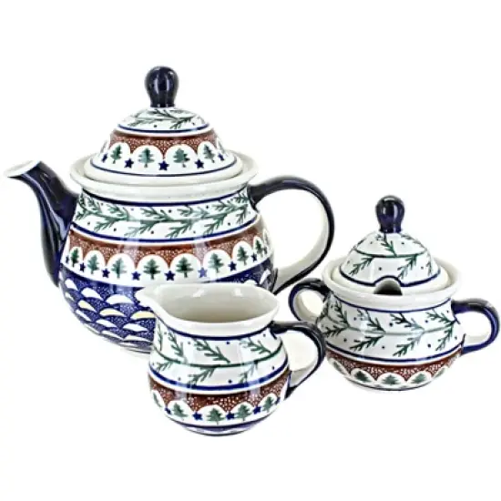 Blue Rose Polish Pottery 1700 Zaklady 3 Piece Tea Set image {1}