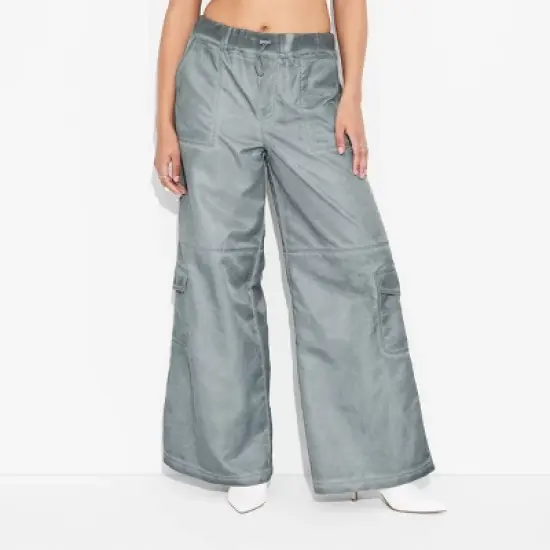 Women's Mid-Rise Wide Leg Cargo Pants - Wild Fable&trade; Light Teal Blue image {1}